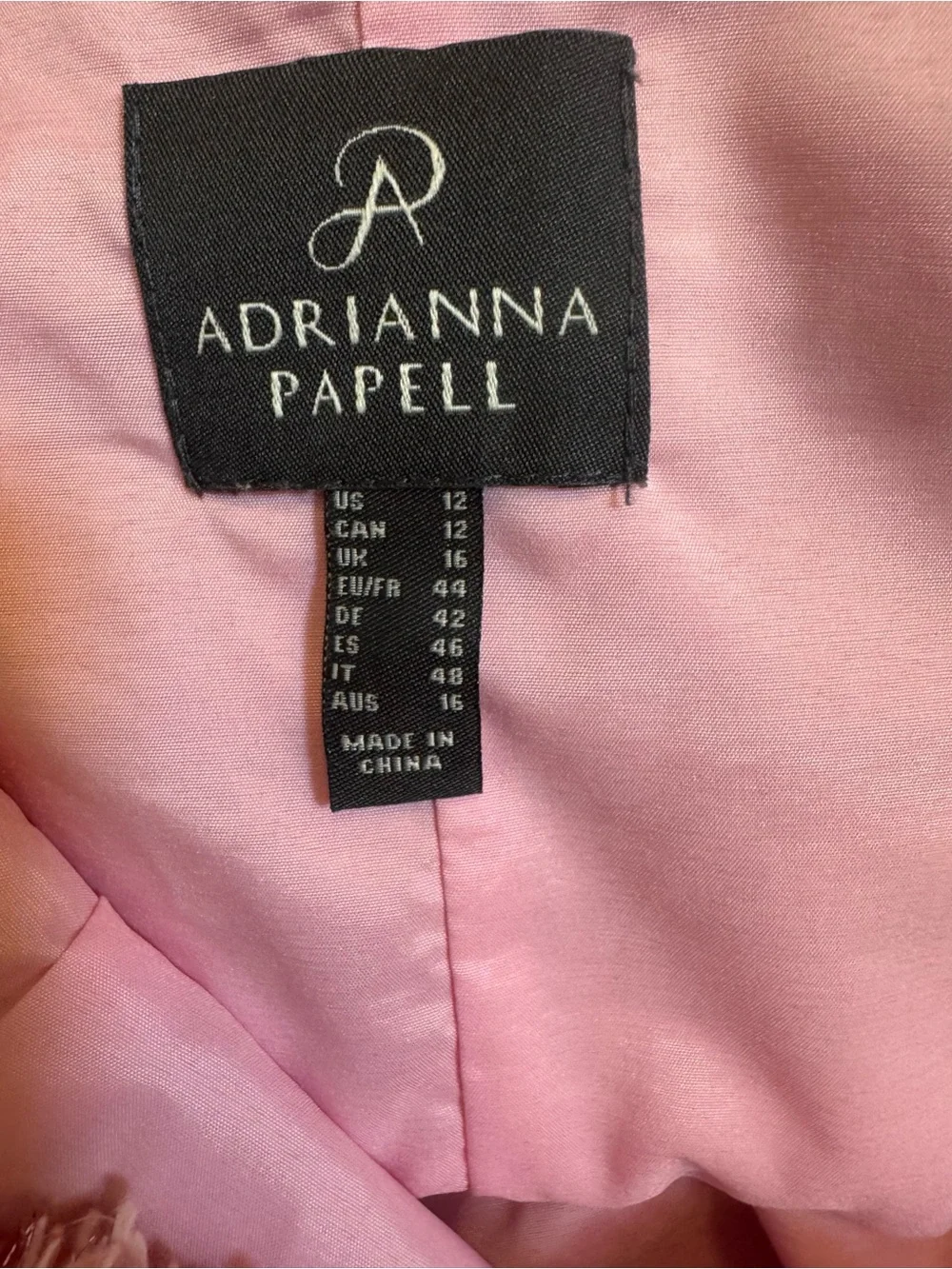 Adrianna Papell Pink Tweed Sheath Dress Fringe Cutout Back Pockets Size 12